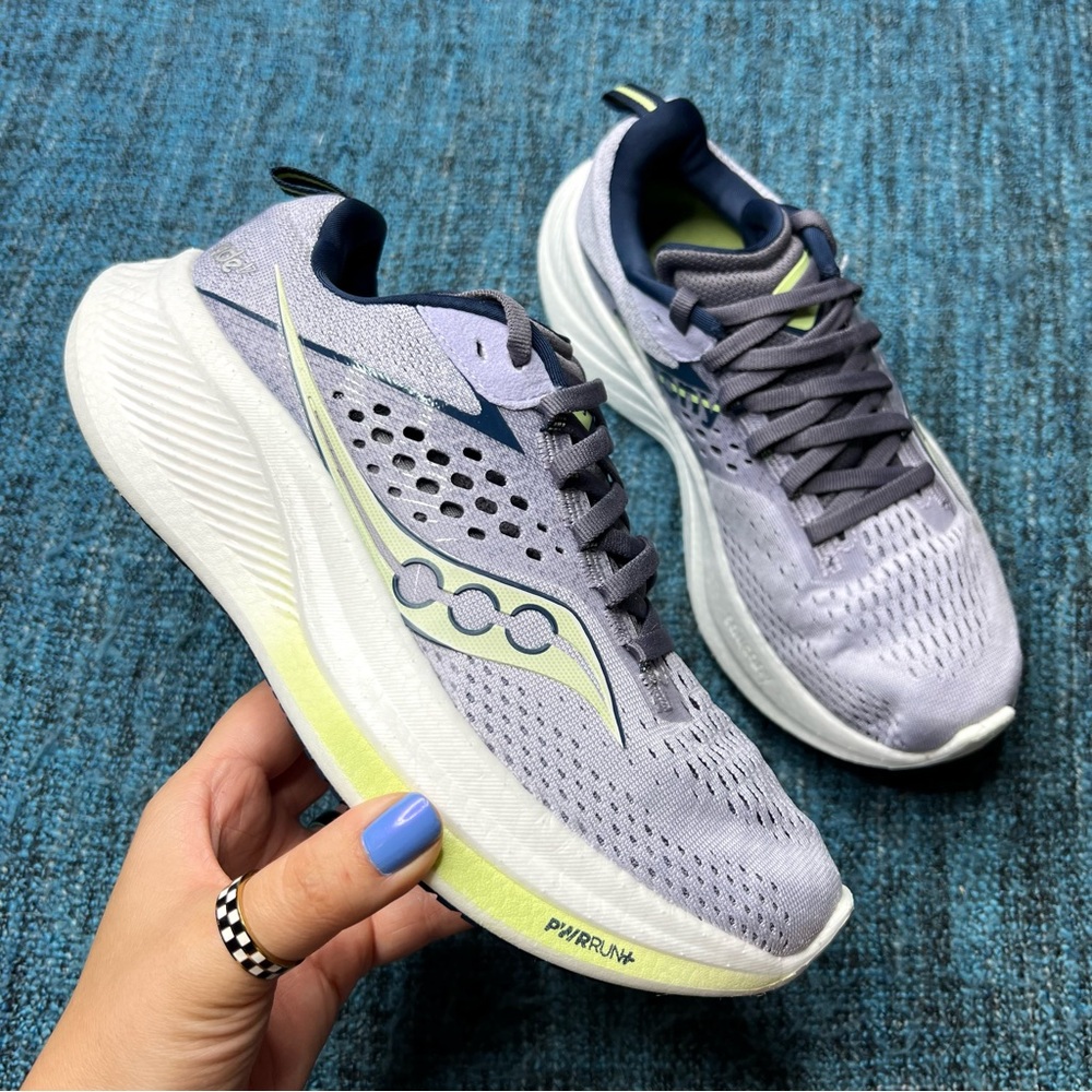 Saucony Ride 17 Running Shoes in Purple Navy Lime Green
